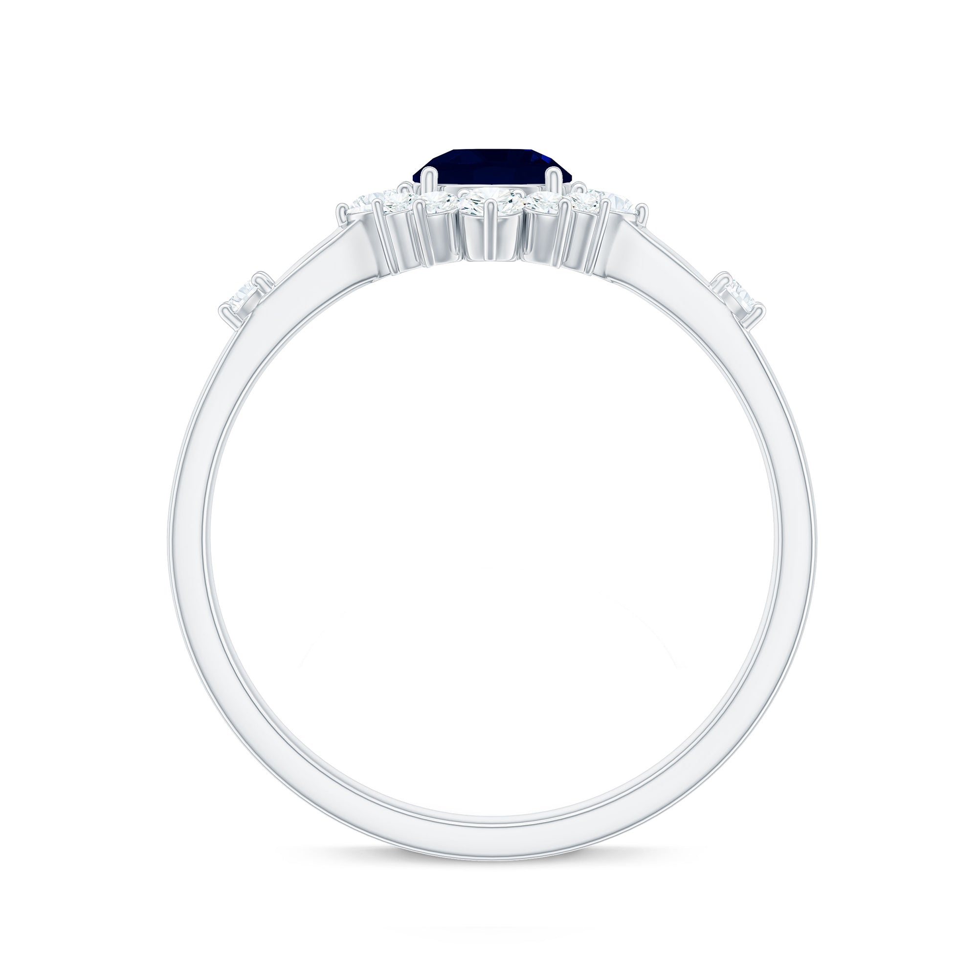Rosec Jewels-Natural 0.9 Carat Blue Sapphire Engagement Ring with Diamond Halo