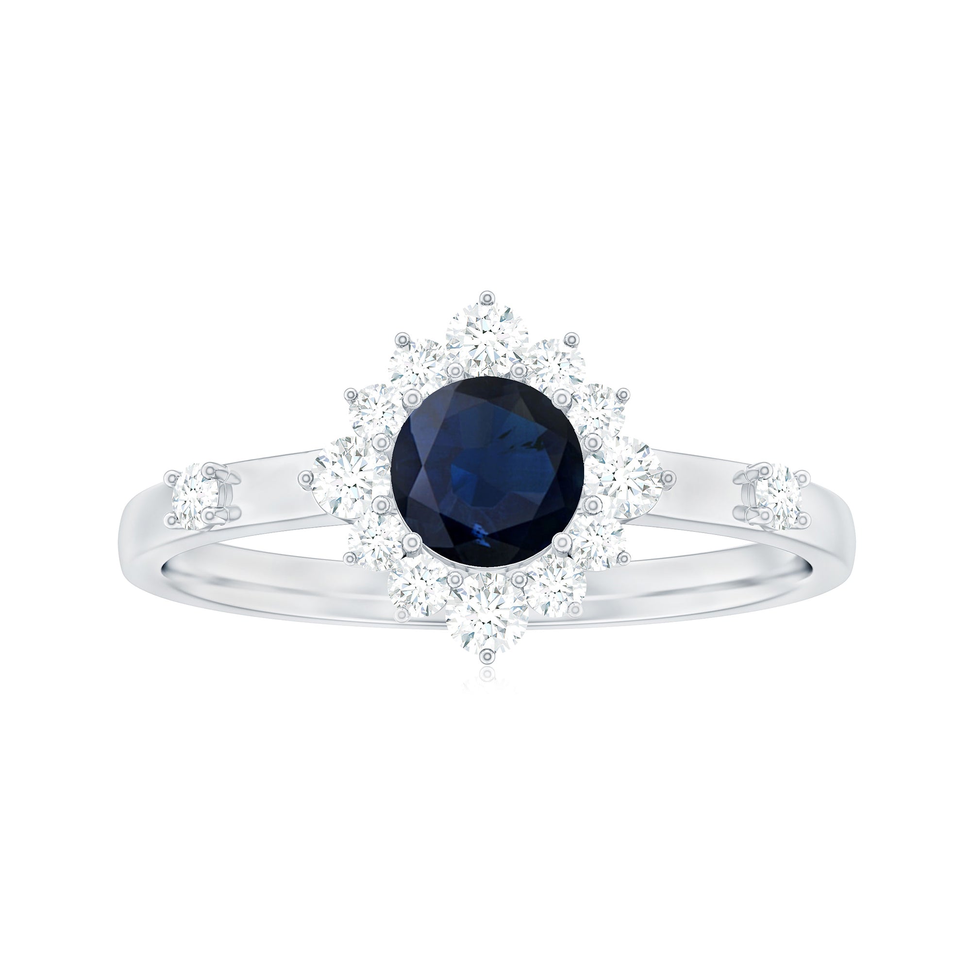 Rosec Jewels-Natural 0.9 Carat Blue Sapphire Engagement Ring with Diamond Halo