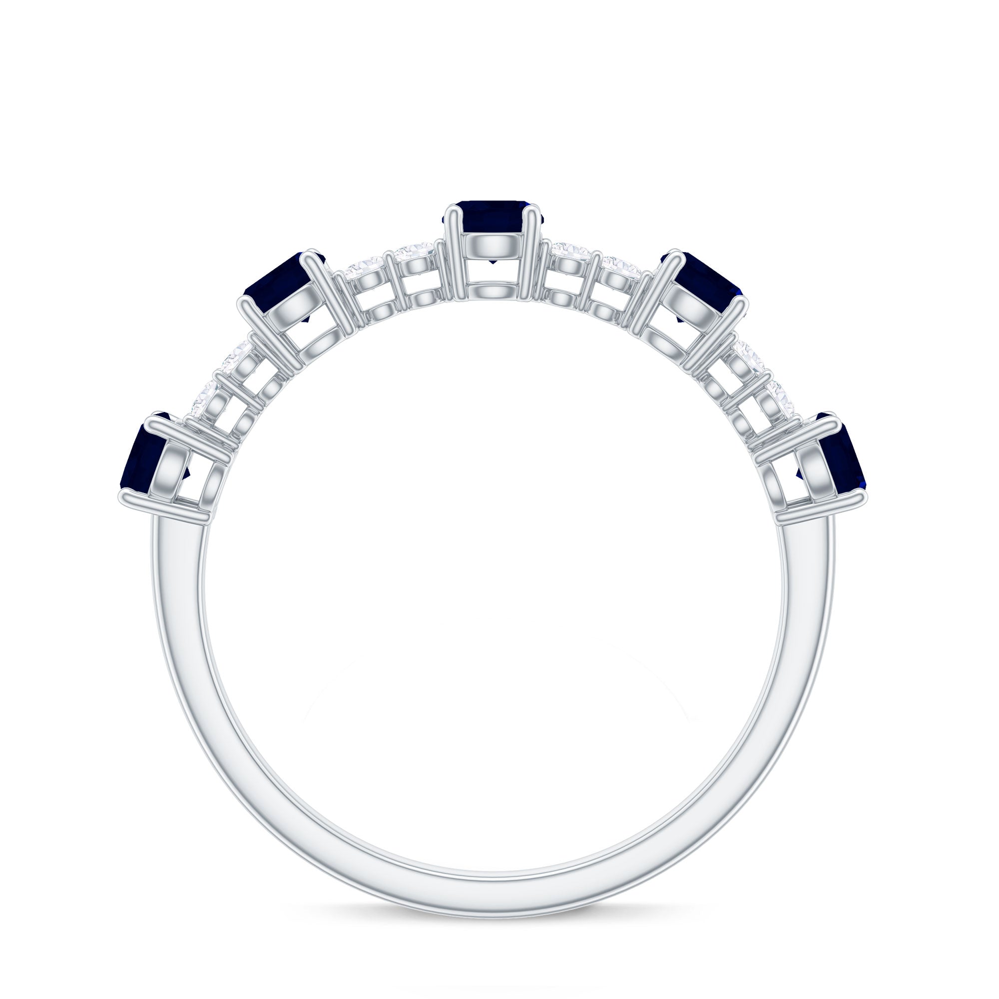 Rosec Jewels-Round Blue Sapphire and Diamond Half Eternity Ring