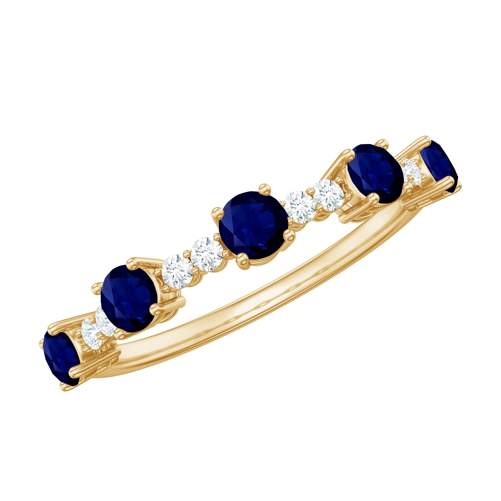 Rosec Jewels-Round Blue Sapphire and Diamond Half Eternity Ring