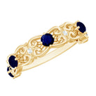 Blue Sapphire and Diamond Vintage Half Eternity Wedding Band AAA - Rosec Jewels