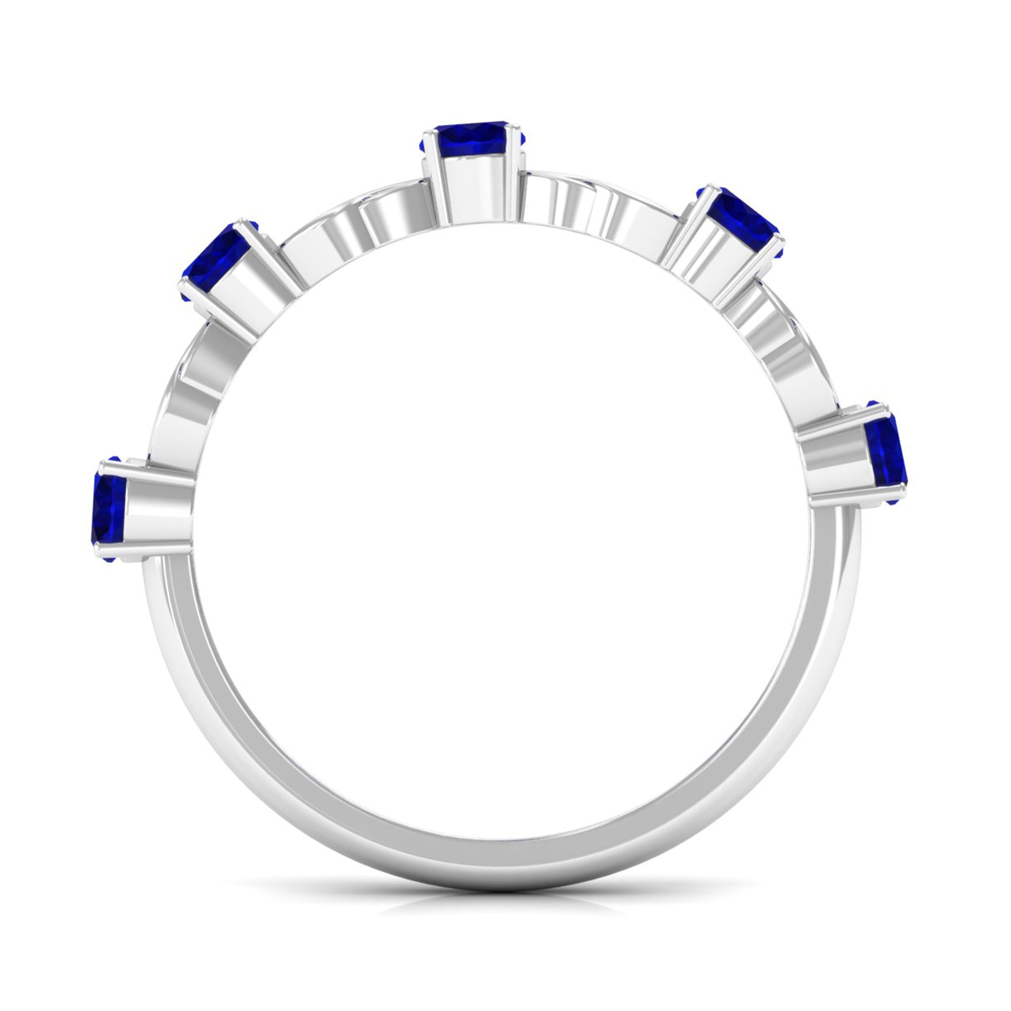 1 CT Round Blue Sapphire Gold Interlock Half Eternity Ring Blue Sapphire - ( AAA ) - Quality - Rosec Jewels