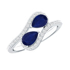 Natural Pear Shape Blue Sapphire 2 Stone Engagement Ring with Diamond AAA - Rosec Jewels