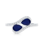 Natural Pear Shape Blue Sapphire 2 Stone Engagement Ring with Diamond AAA - Rosec Jewels