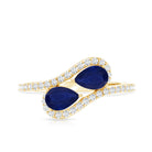 Natural Pear Shape Blue Sapphire 2 Stone Engagement Ring with Diamond AAA - Rosec Jewels