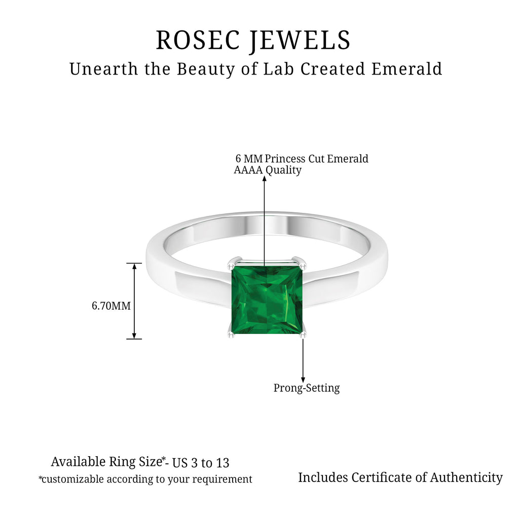 Princess Cut Created Emerald Solitaire Ring in Gold Lab Created Emerald - ( AAAA ) - Quality - Rosec Jewels