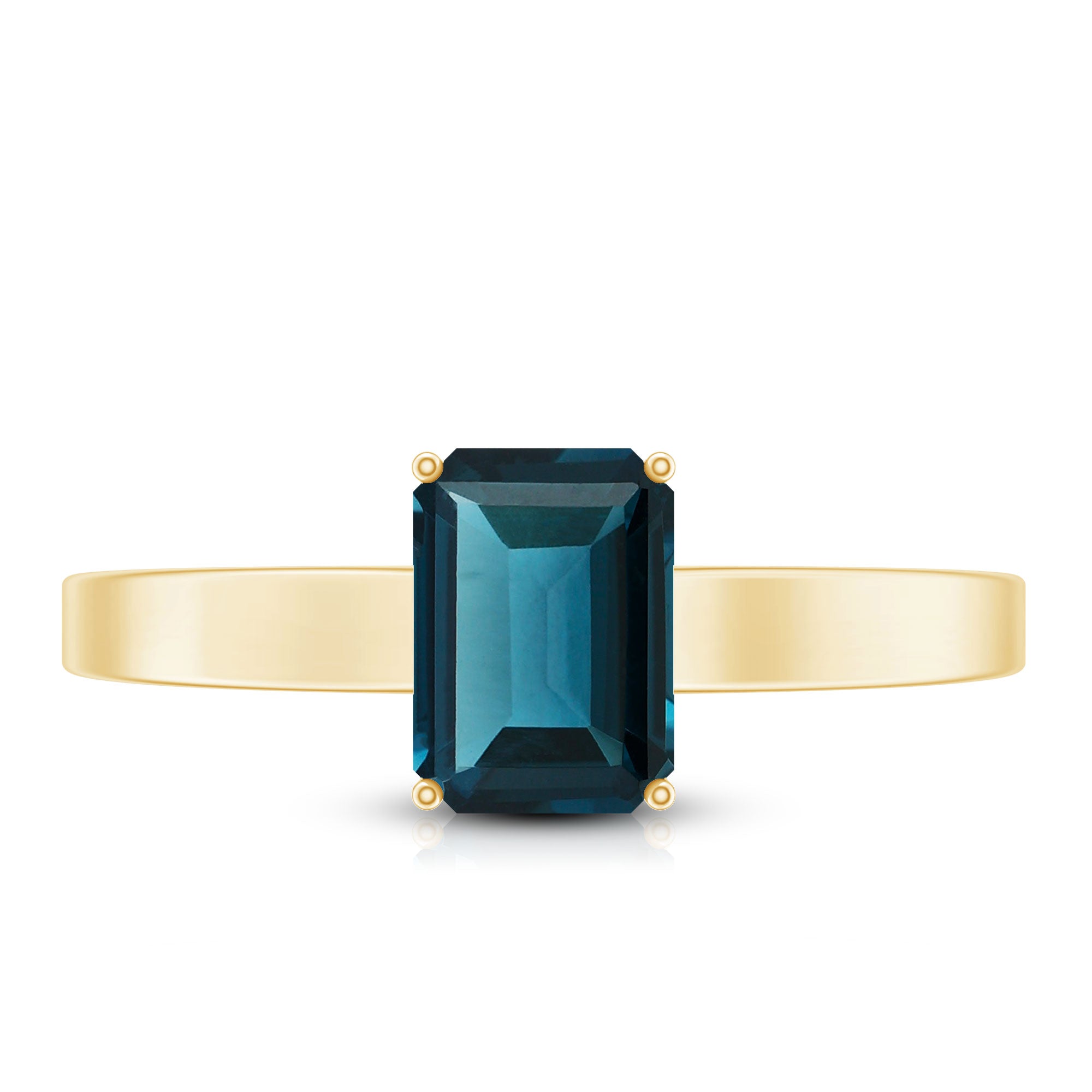 6X8mm Emerald Cut London Blue Topaz Solitaire Ring with Certificate AAA - Rosec Jewels