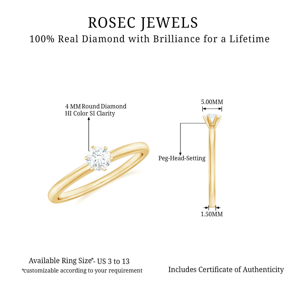6 Prong Peg Head Set Diamond Solitaire Ring for her Diamond - ( HI-SI ) - Color and Clarity - Rosec Jewels