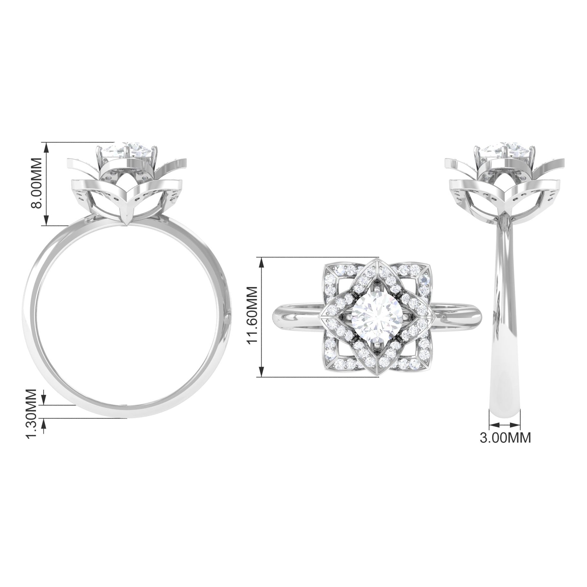 1 CT Zircon Vintage Floral Engagement Ring AAAA - Rosec Jewels