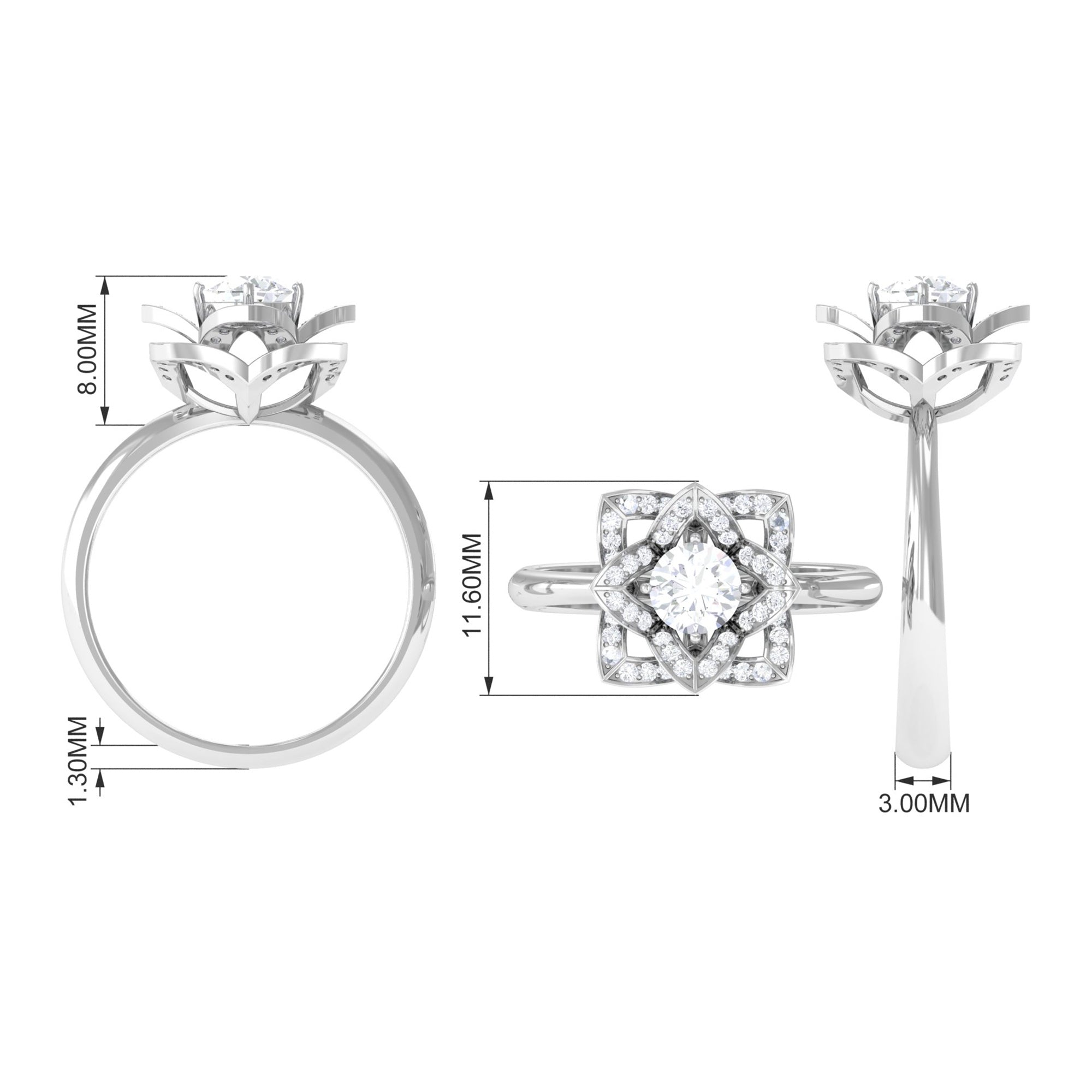 1 CT Zircon Vintage Floral Engagement Ring AAAA - Rosec Jewels