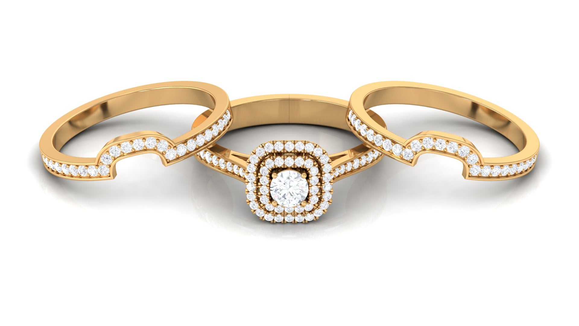 Zircon Statement Bridal Ring Set of 3 Zircon - ( AAAA ) - Quality - Rosec Jewels