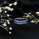 Baguette Shape Lab Created Blue Sapphire Channel Set Eternity Band AAAA - Rosec Jewels