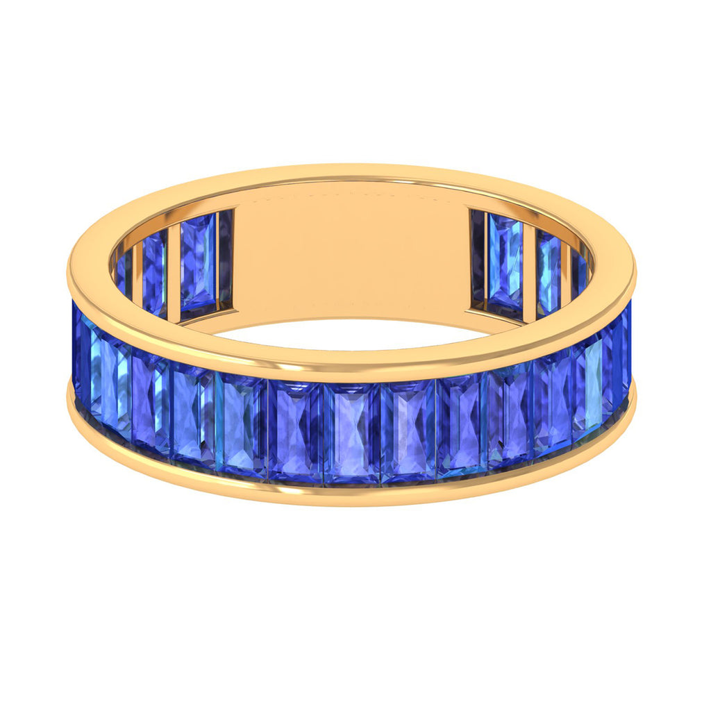 Baguette Cut Lab Created Blue Sapphire Half Eternity Band Ring Lab Created Blue Sapphire - ( AAAA ) - Quality - Rosec Jewels