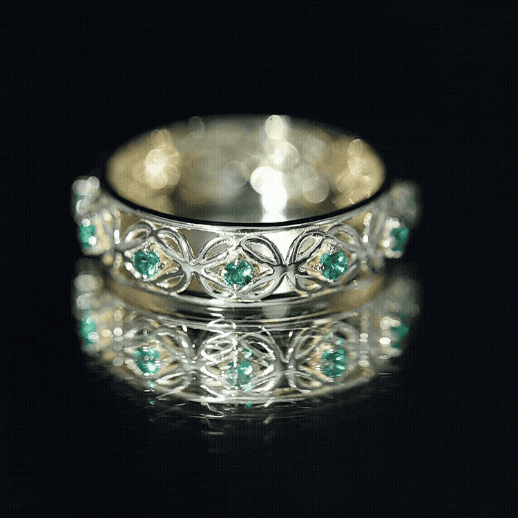 Vintage Looking Lab Grown Emerald Wedding Band for Women AAAA - Rosec Jewels