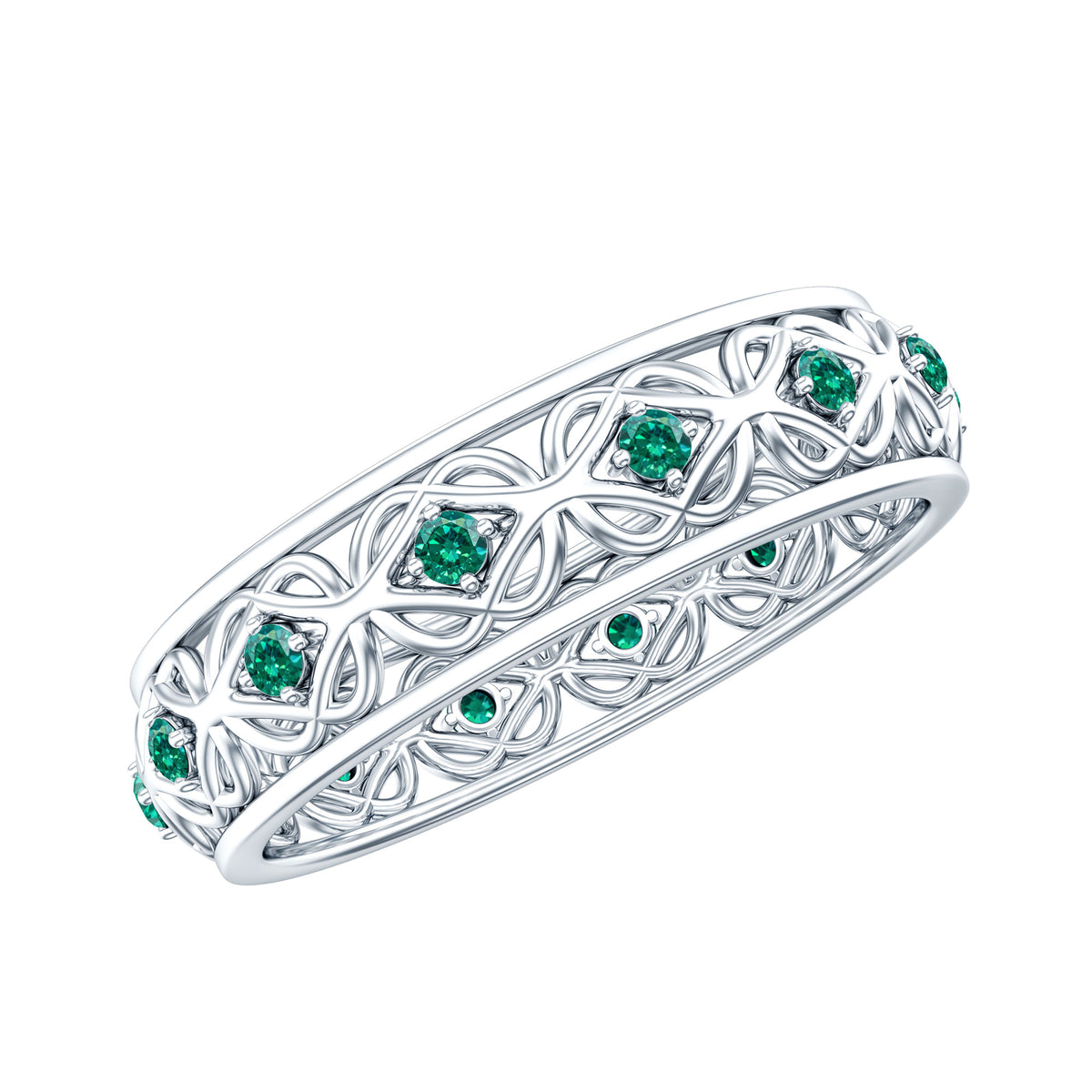 Vintage Looking Lab Grown Emerald Wedding Band for Women AAAA - Rosec Jewels