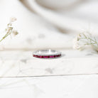 Minimalist Baguette Cut Lab Created Ruby Eternity Ring in Channel Setting AAAA - Rosec Jewels
