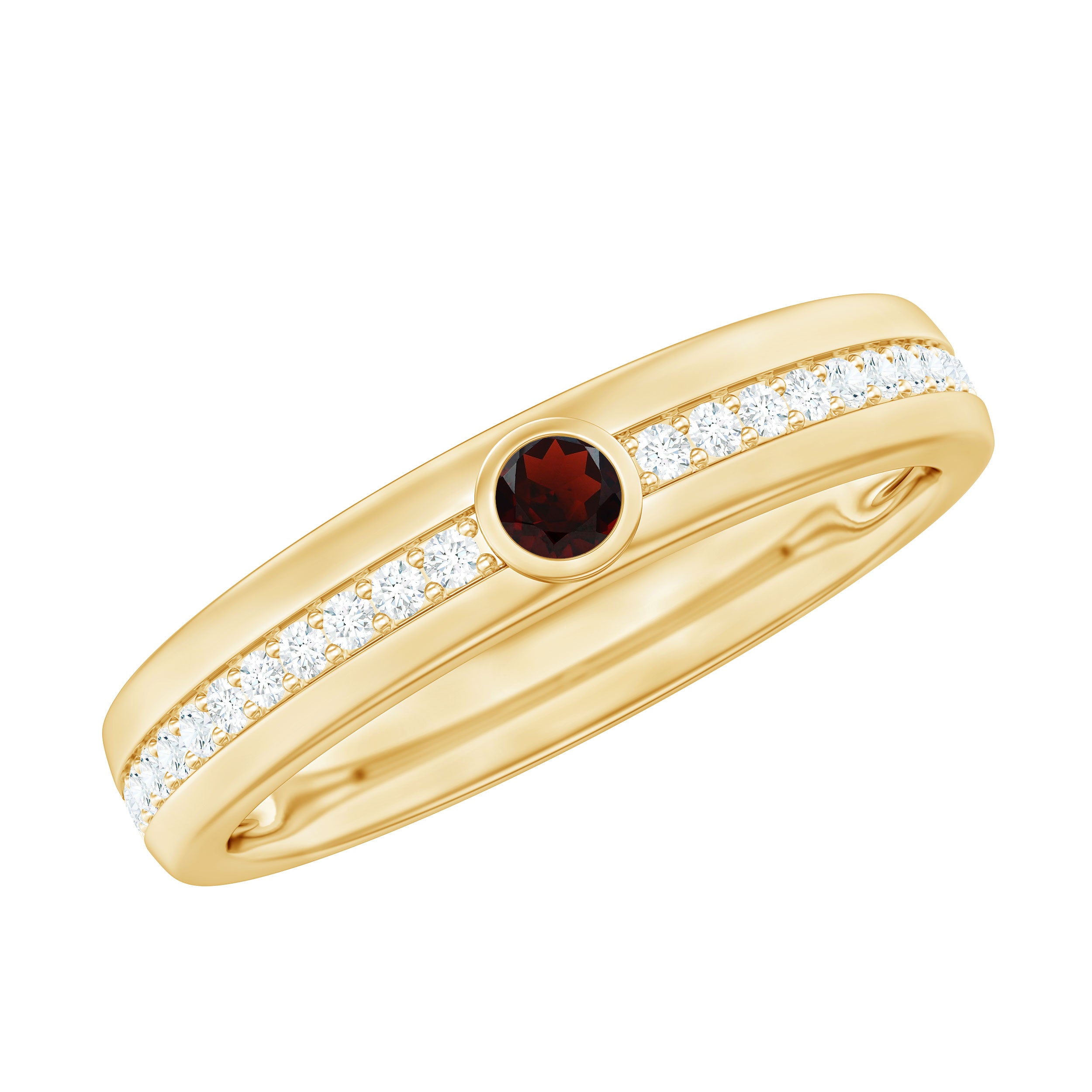 Rosec Jewels-Natural Garnet Diamond Wide Wedding Band