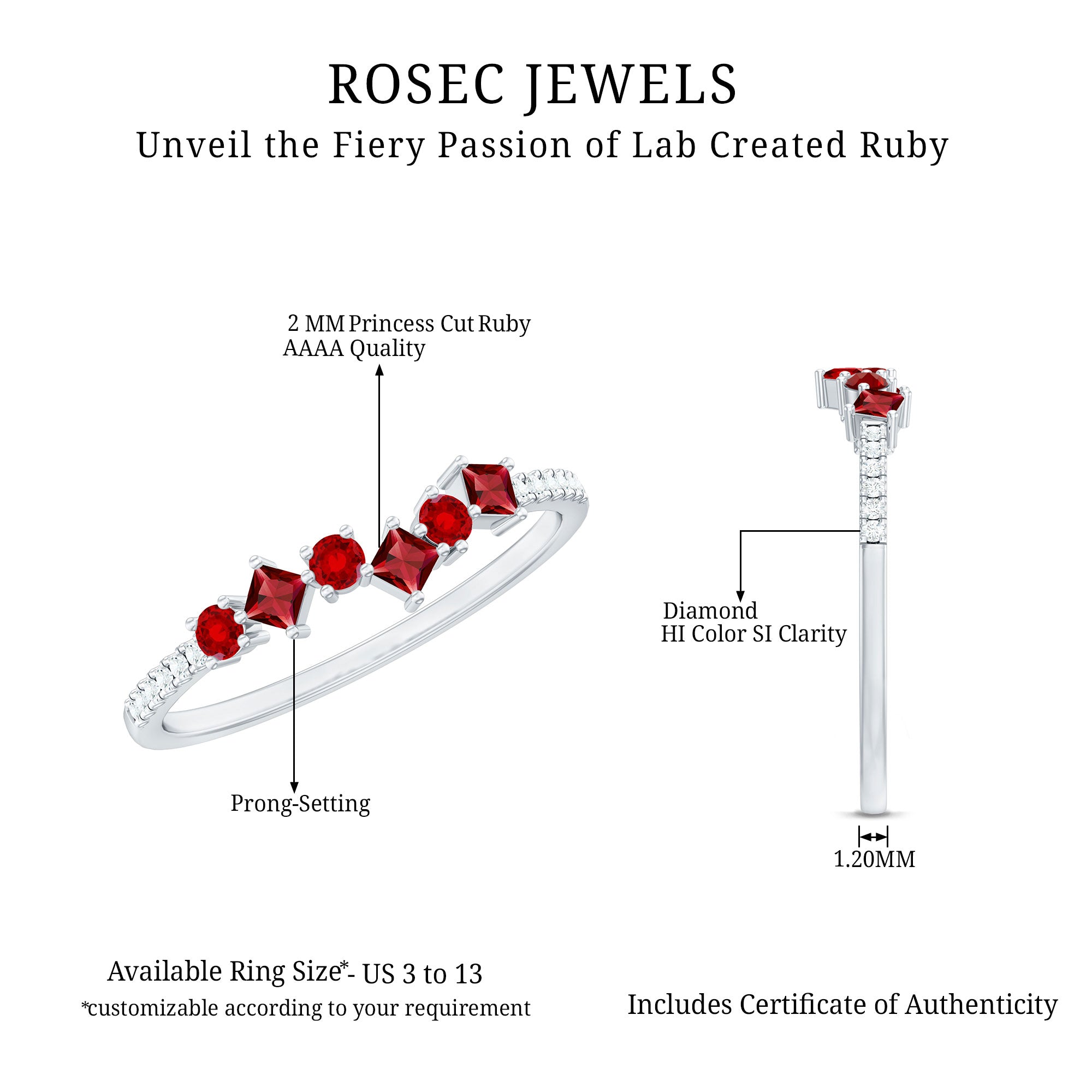 1/2 CT Lab Grown Ruby and Diamond Minimal Ring AAAA - Rosec Jewels