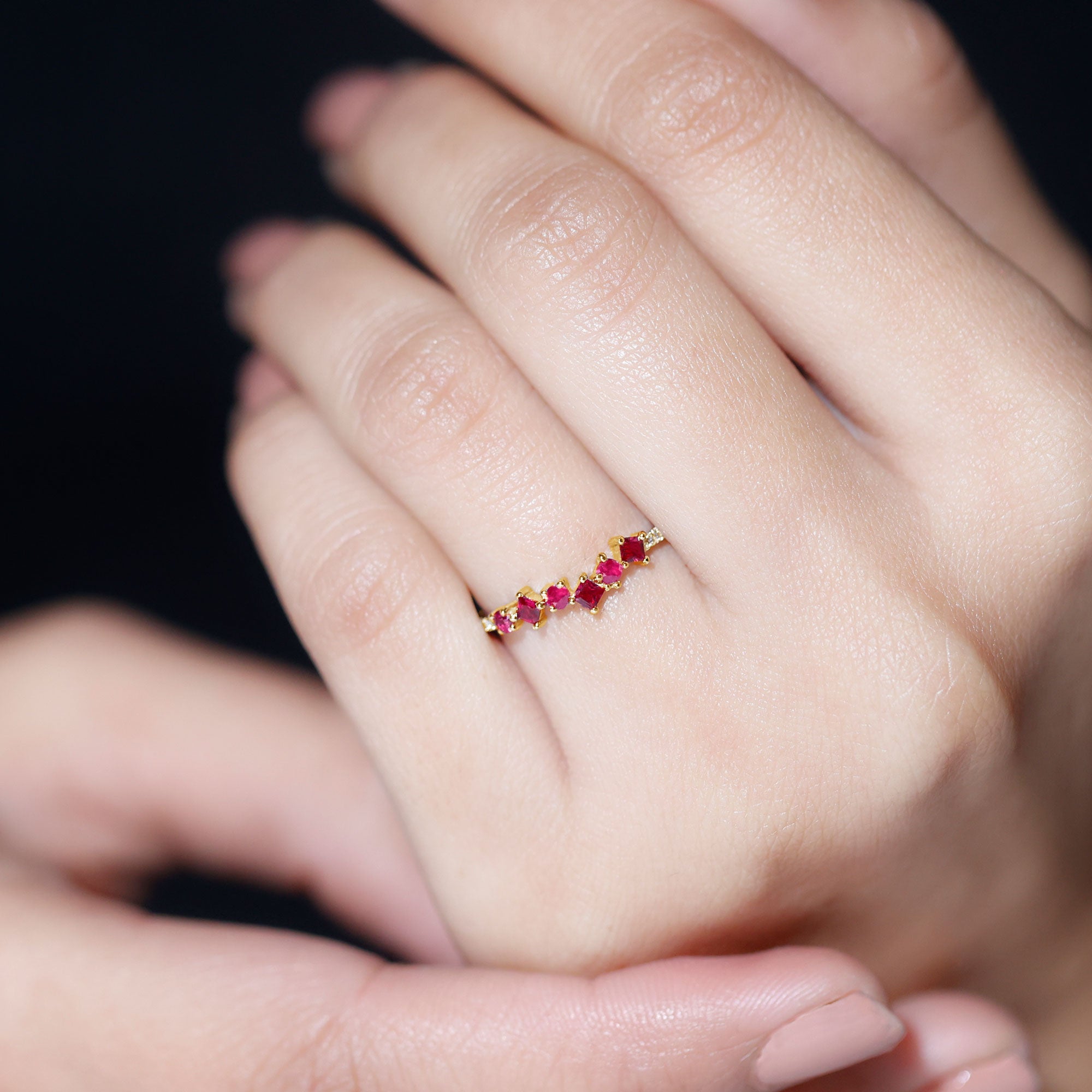 1/2 CT Lab Grown Ruby and Diamond Minimal Ring AAAA - Rosec Jewels