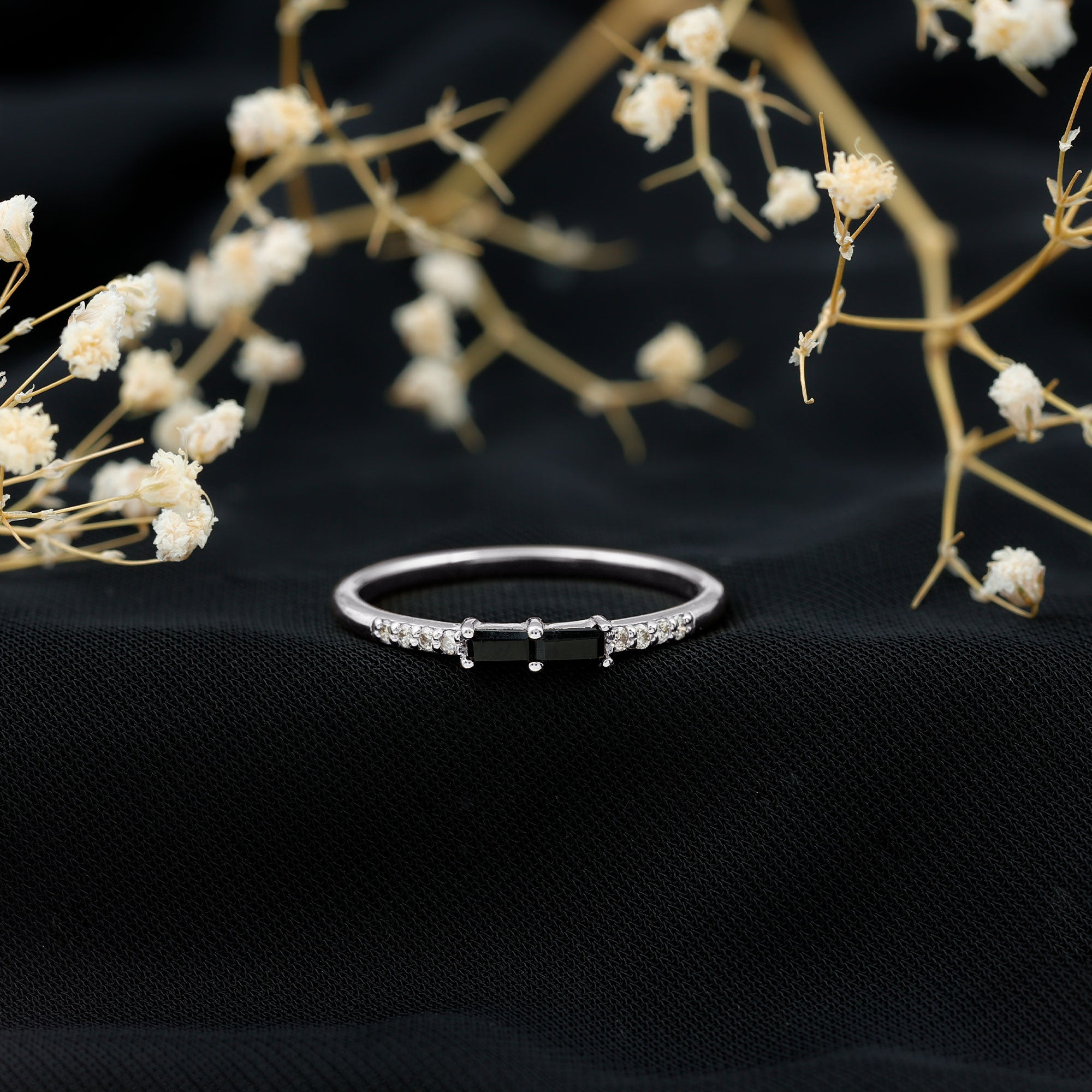 Natural Black Onyx and Diamond Stackable Ring – Rosec Jewels
