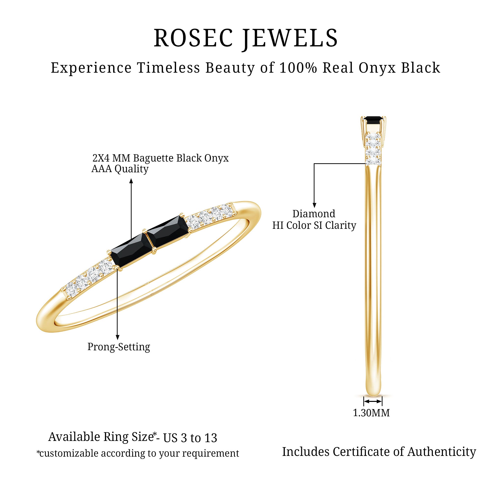 Natural Black Onyx and Diamond Stackable Ring – Rosec Jewels