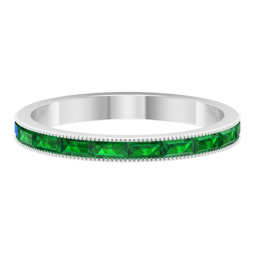 3/4 CT Baguette Cut Created Emerald Band Milgrain Ring Lab Created Emerald - ( AAAA ) - Quality - Rosec Jewels