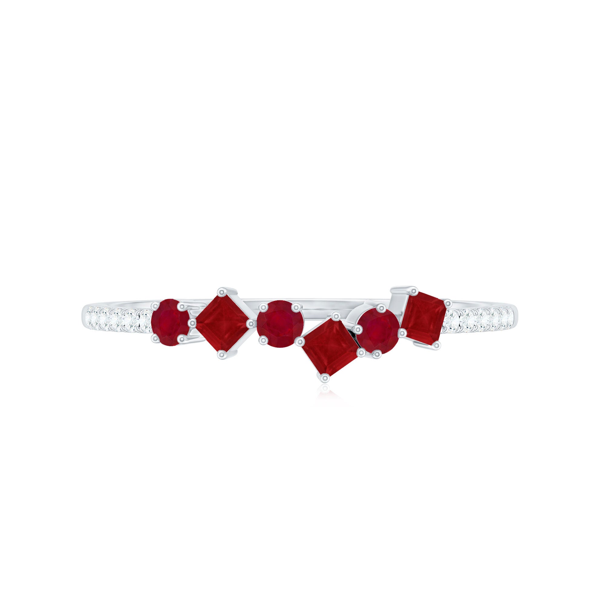 Rosec Jewels-Minimal Ruby Half Eternity Ring with Diamond