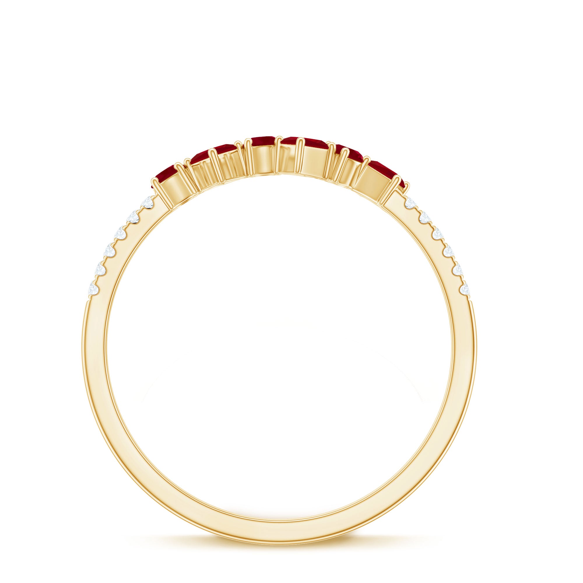 Rosec Jewels-Minimal Ruby Half Eternity Ring with Diamond