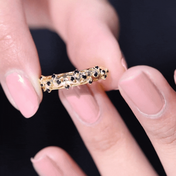 Rosec Jewels-Round Cut Certified Black Onyx Filigree Wedding Band