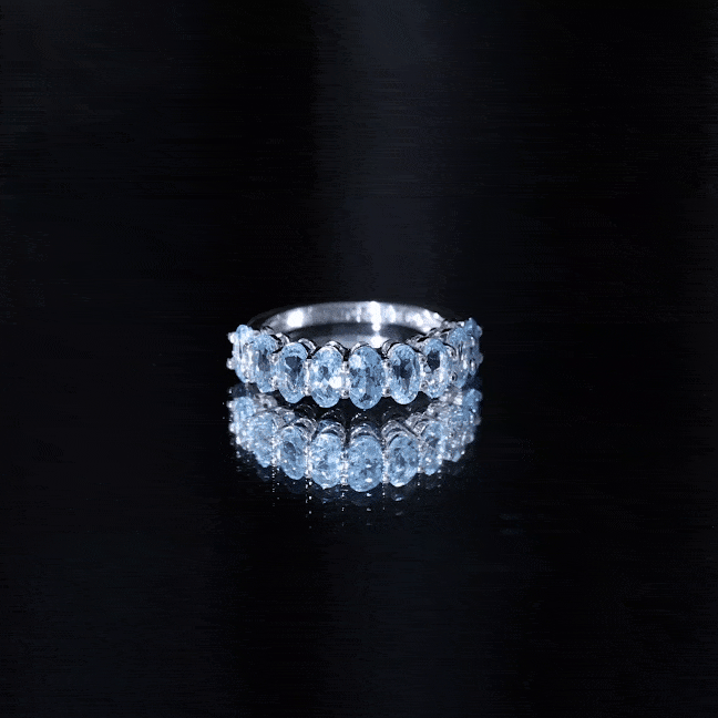 Rosec Jewels-Genuine Oval Cut Aquamarine Half Eternity Ring for Women