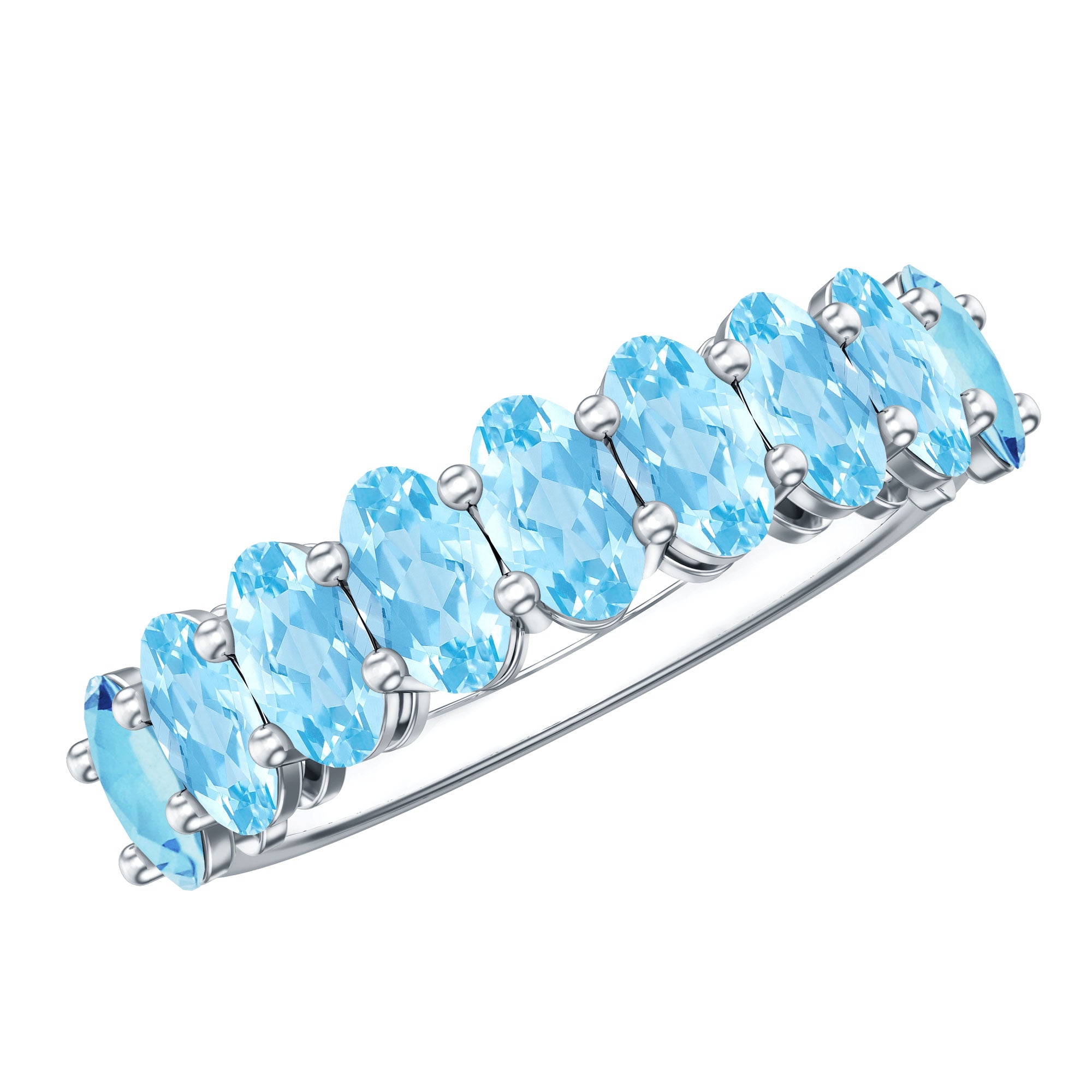 Rosec Jewels-Genuine Oval Cut Aquamarine Half Eternity Ring for Women