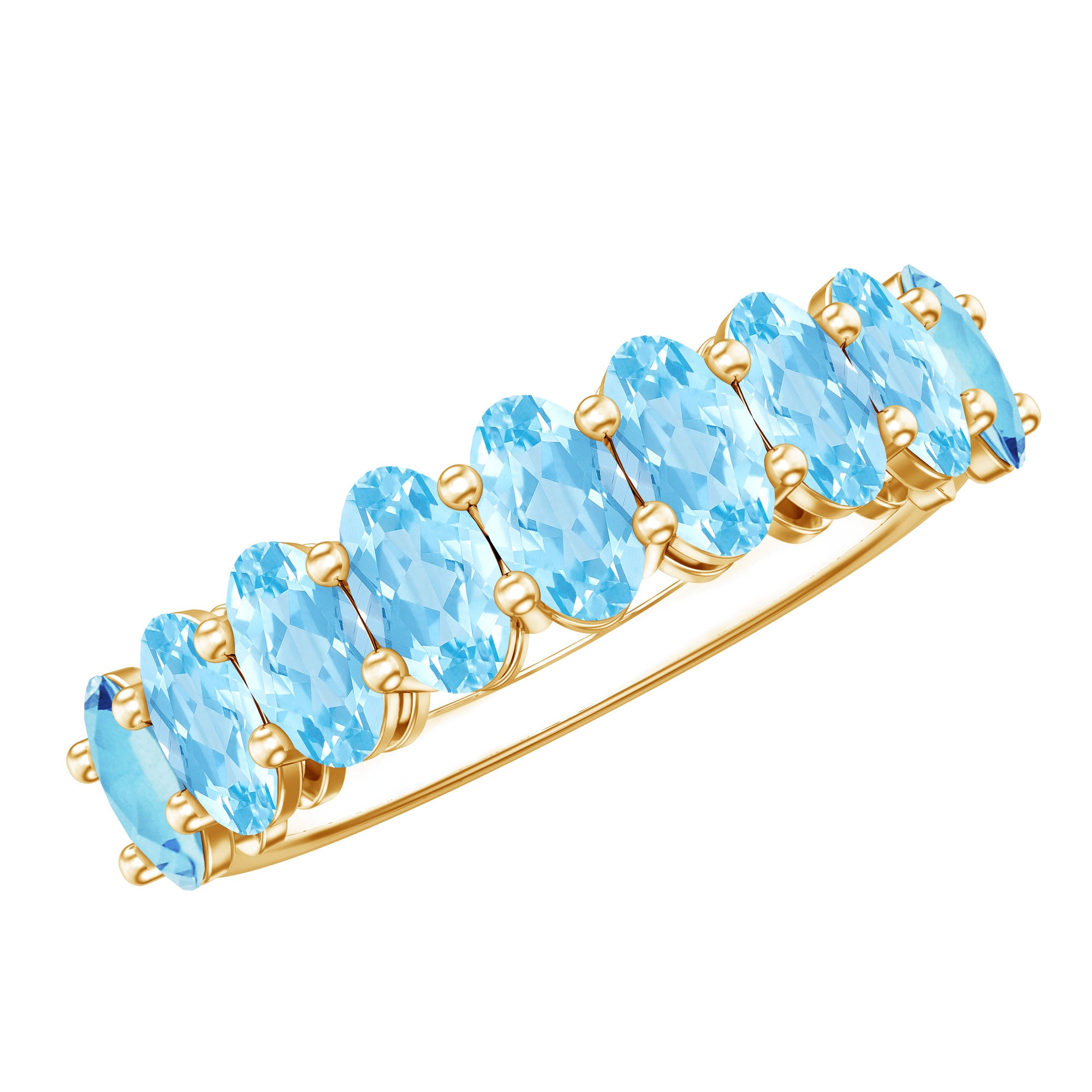 Rosec Jewels-Genuine Oval Cut Aquamarine Half Eternity Ring for Women
