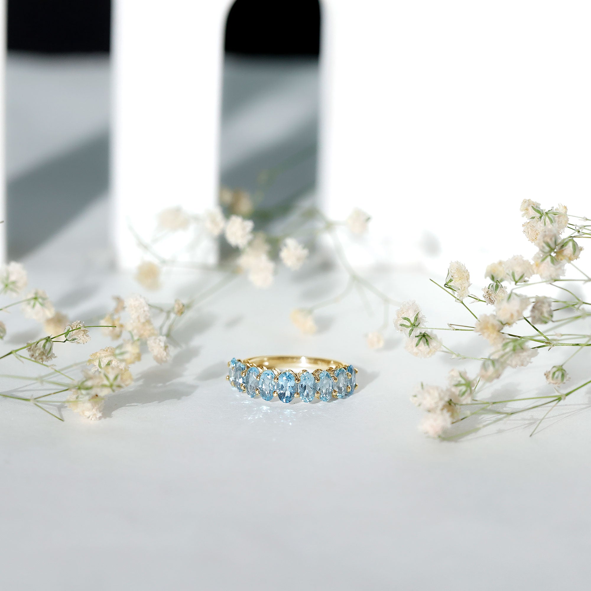 Rosec Jewels-Genuine Oval Cut Aquamarine Half Eternity Ring for Women