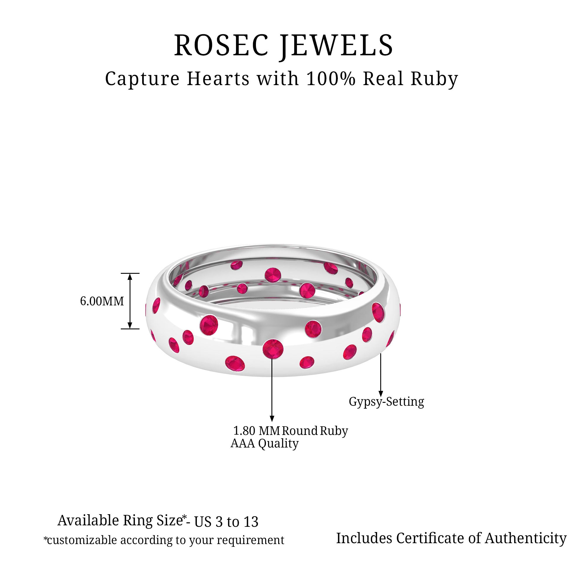 1 CT Scattered Ruby Gold Band Ring Ruby - ( AAA ) - Quality - Rosec Jewels