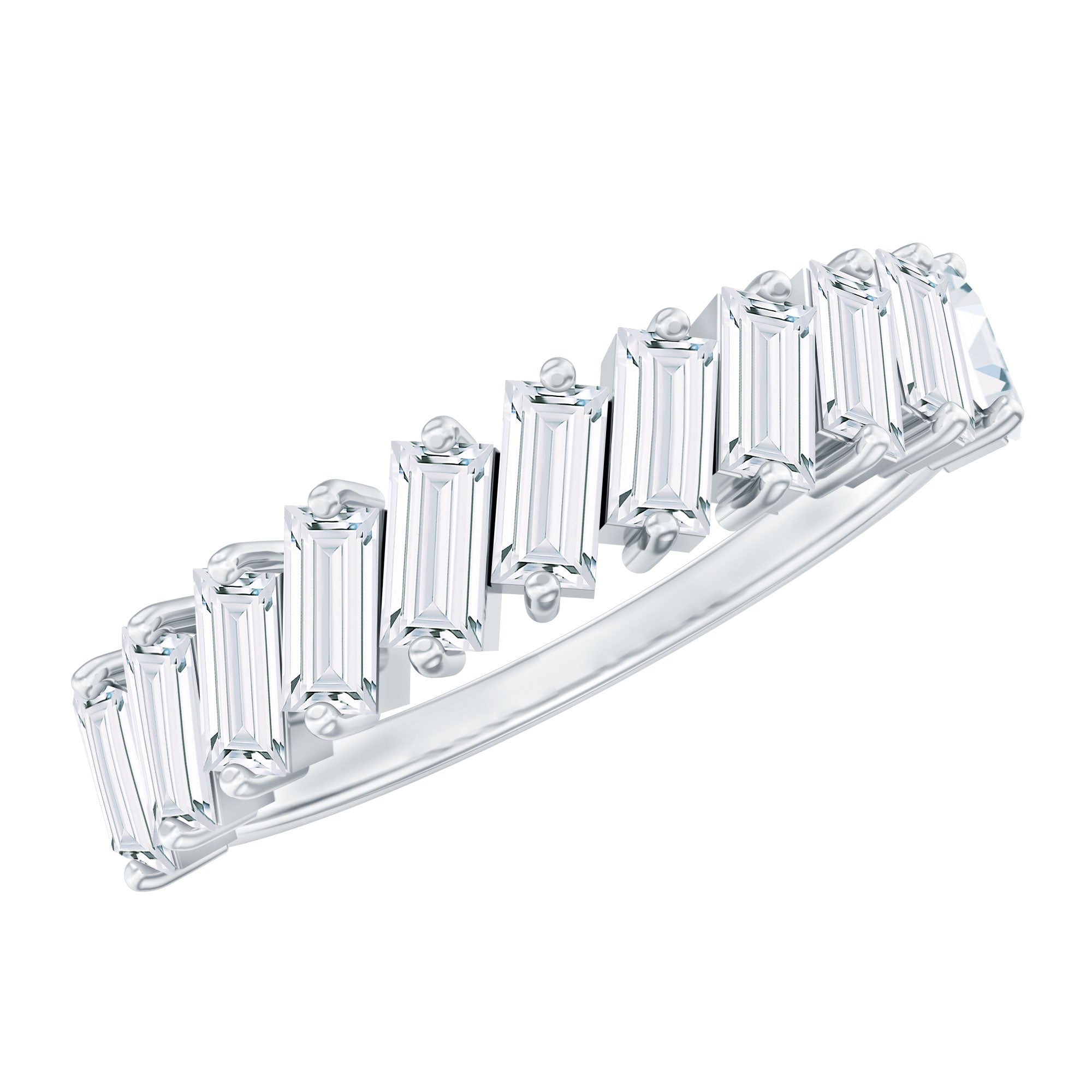 Certified Moissanite Baguette Cut Half Eternity Ring D-VS1 - Rosec Jewels