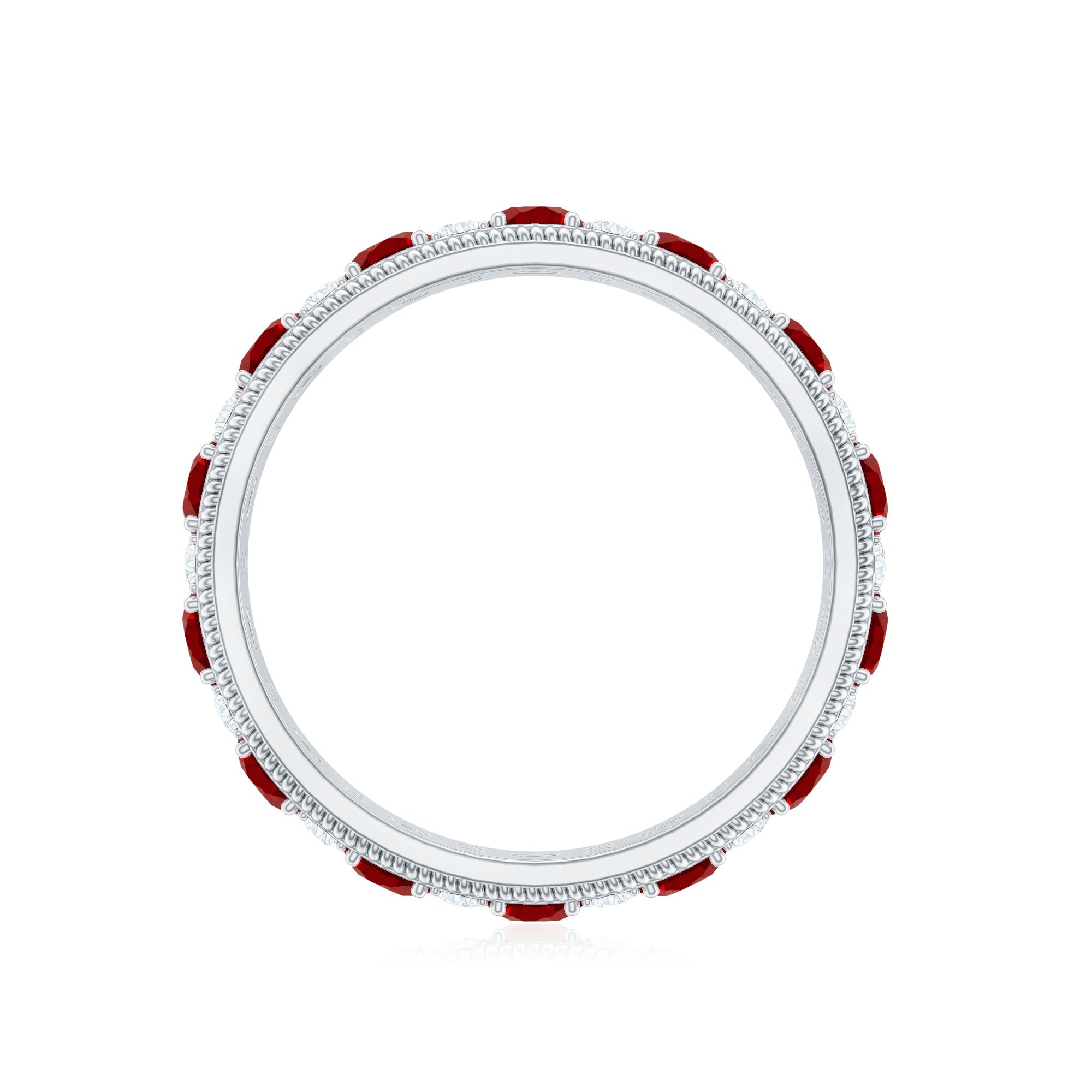 Rosec Jewels-Round Cut Lab Created Ruby and Diamond Wedding Band