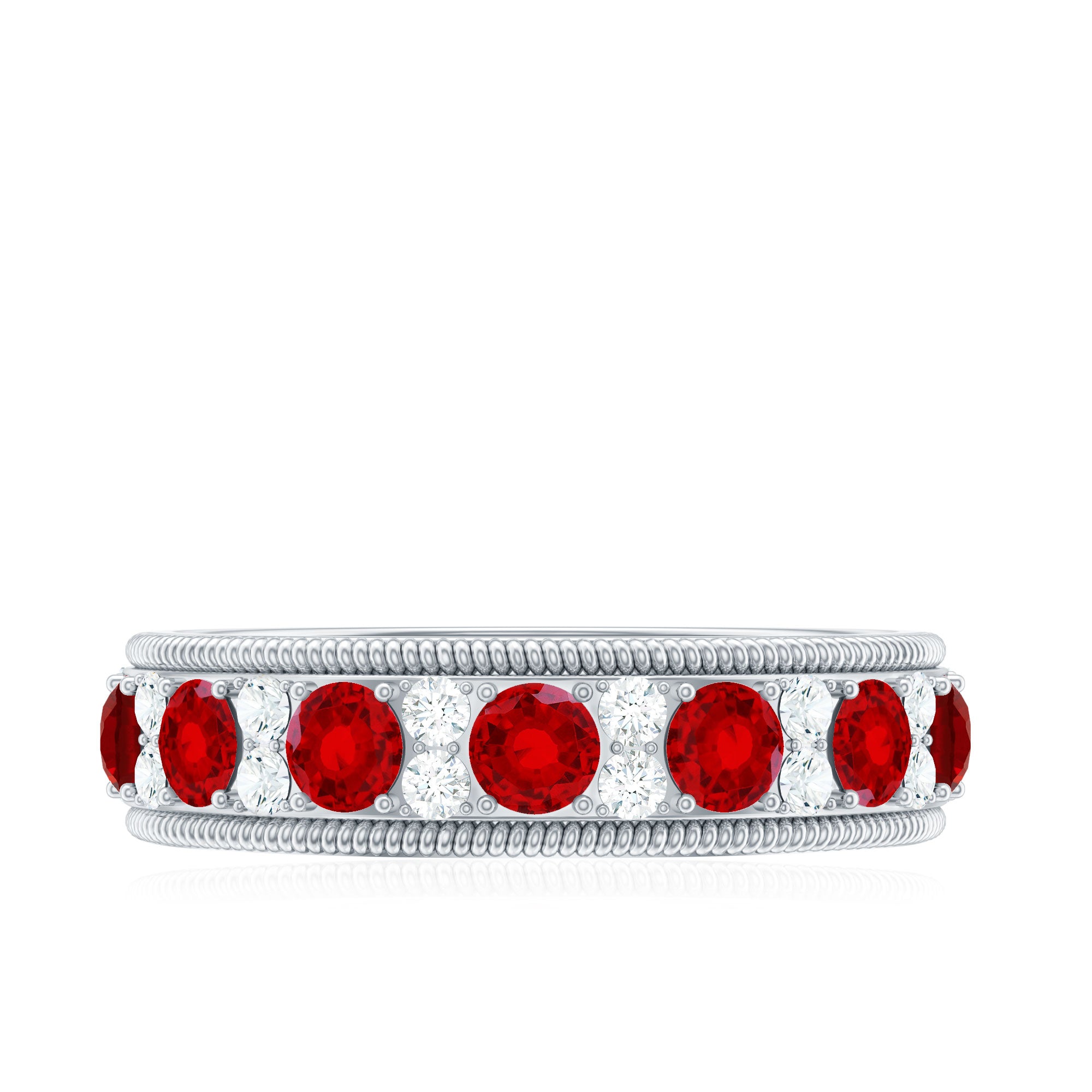 Rosec Jewels-Round Cut Lab Created Ruby and Diamond Wedding Band