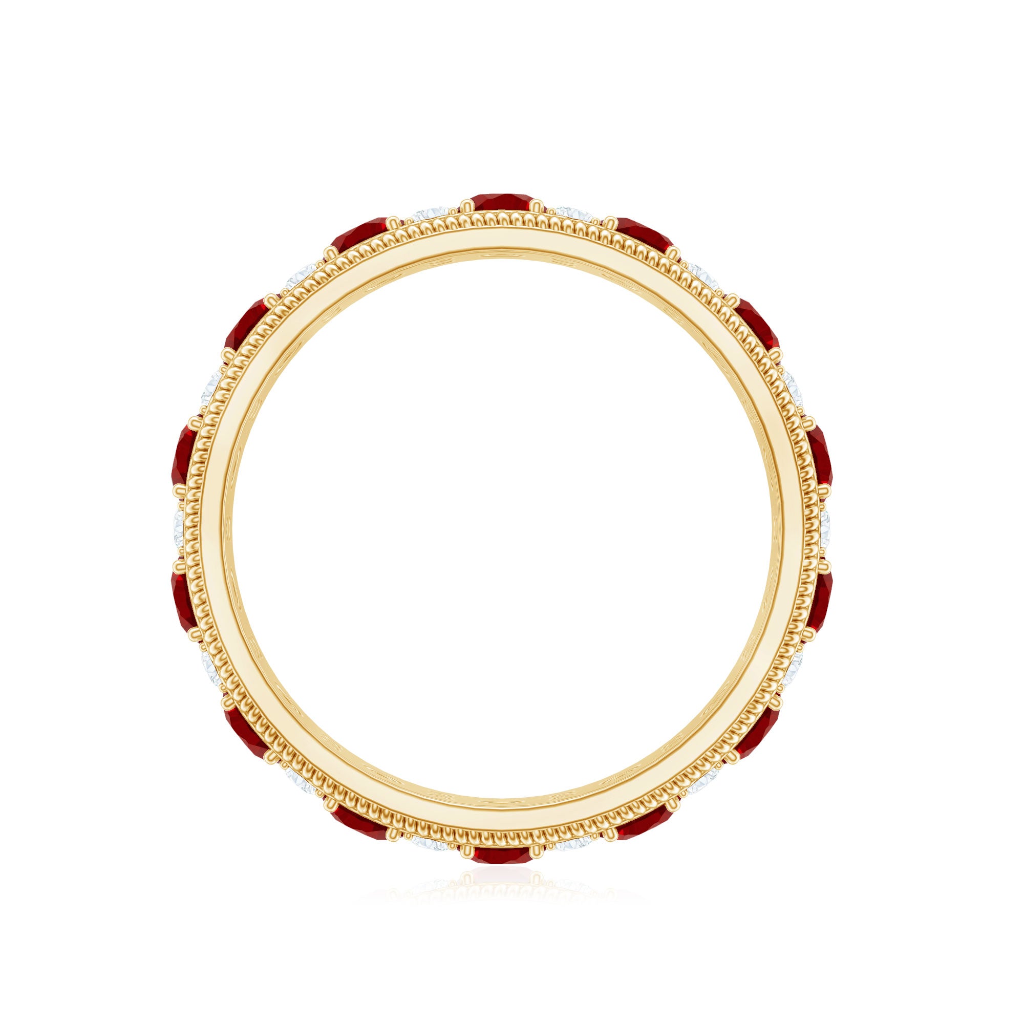 Rosec Jewels-Round Cut Lab Created Ruby and Diamond Wedding Band