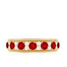 Round Cut Lab Created Ruby and Diamond Wedding Band AAAA - Rosec Jewels