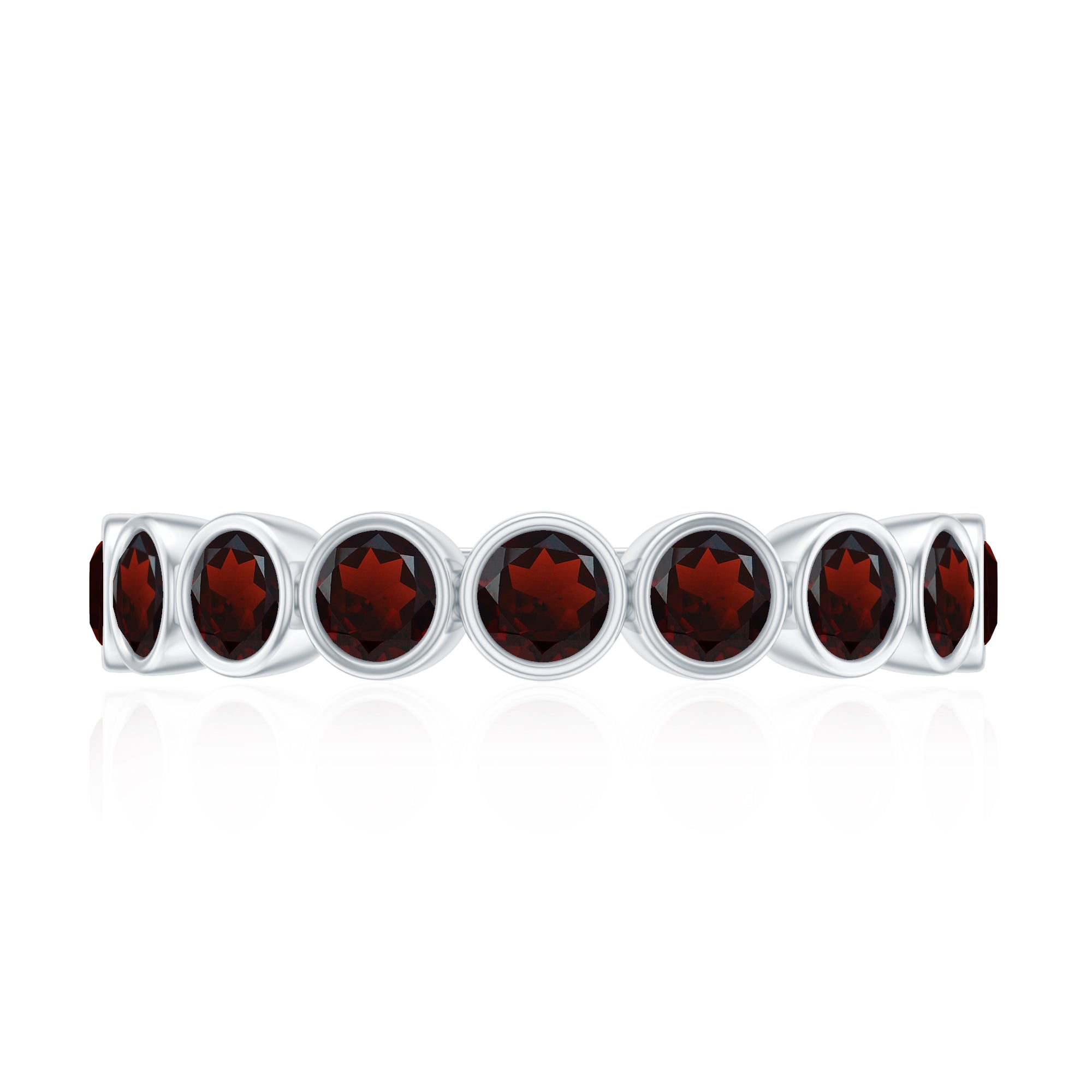 Certified Real Garnet Half Eternity Ring in Bezel Setting AAA - Rosec Jewels