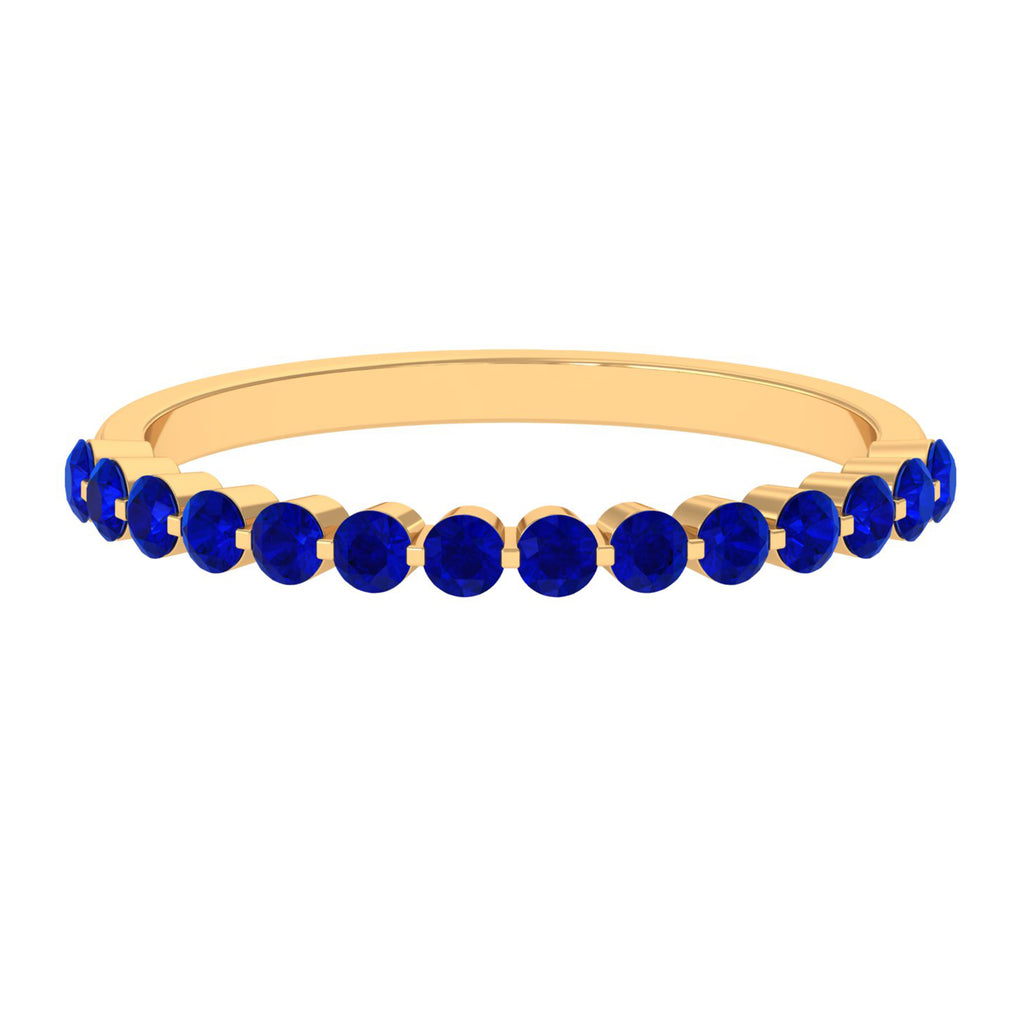Lab Grown Blue Sapphire Floating Half Eternity Band Ring Lab Created Blue Sapphire - ( AAAA ) - Quality - Rosec Jewels