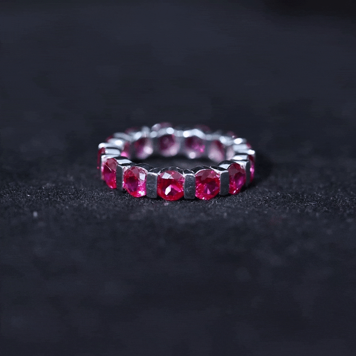 6.5 CT Bar Set Created Ruby Full Eternity Ring Lab Created Ruby - ( AAAA ) - Quality - Rosec Jewels