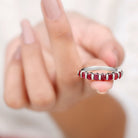 Oval Cut Created Ruby Half Eternity Ring in Bar Setting Lab Created Ruby - ( AAAA ) - Quality - Rosec Jewels