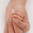Oval Cut Created Ruby Half Eternity Ring in Bar Setting Lab Created Ruby - ( AAAA ) - Quality - Rosec Jewels