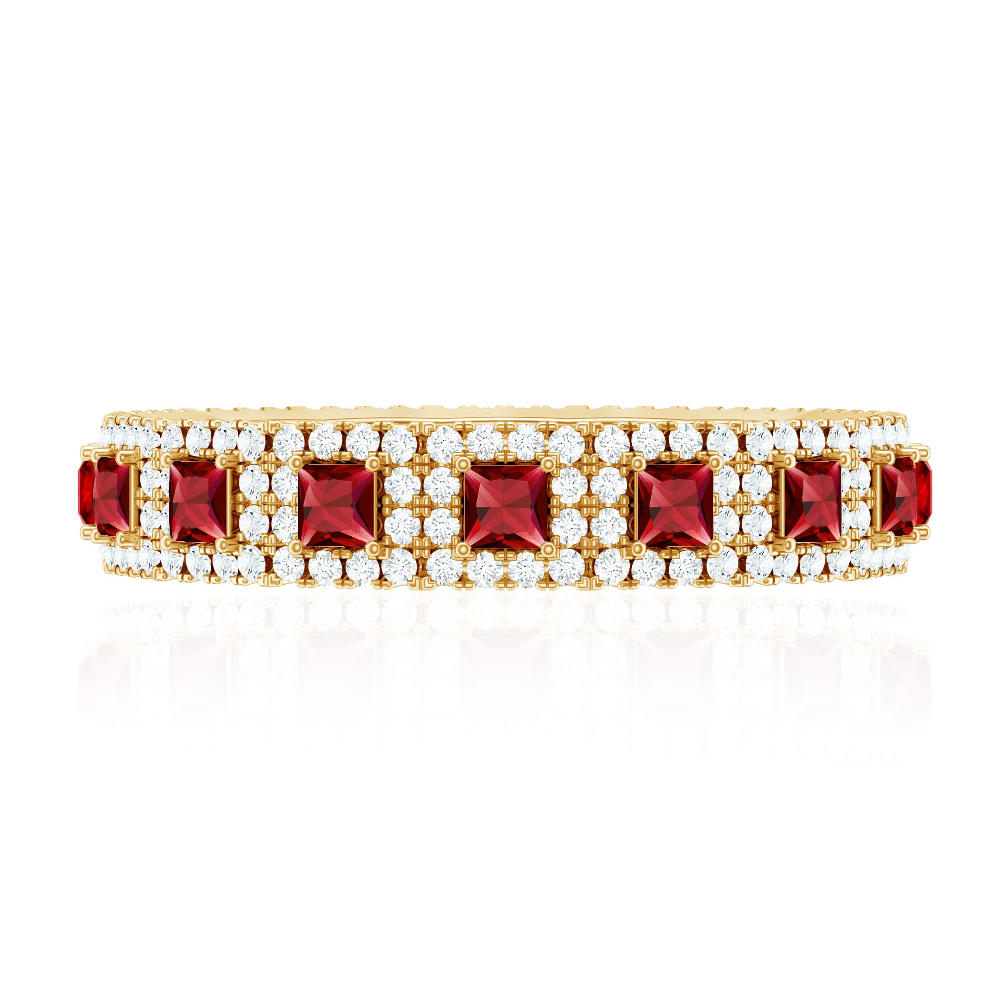 1.75 CT Princess Cut Created Ruby Wedding Band Ring with Diamond Accent AAAA - Rosec Jewels
