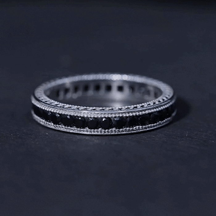 Black Onyx Wedding Band with Milgrain Detailing AAA - Rosec Jewels