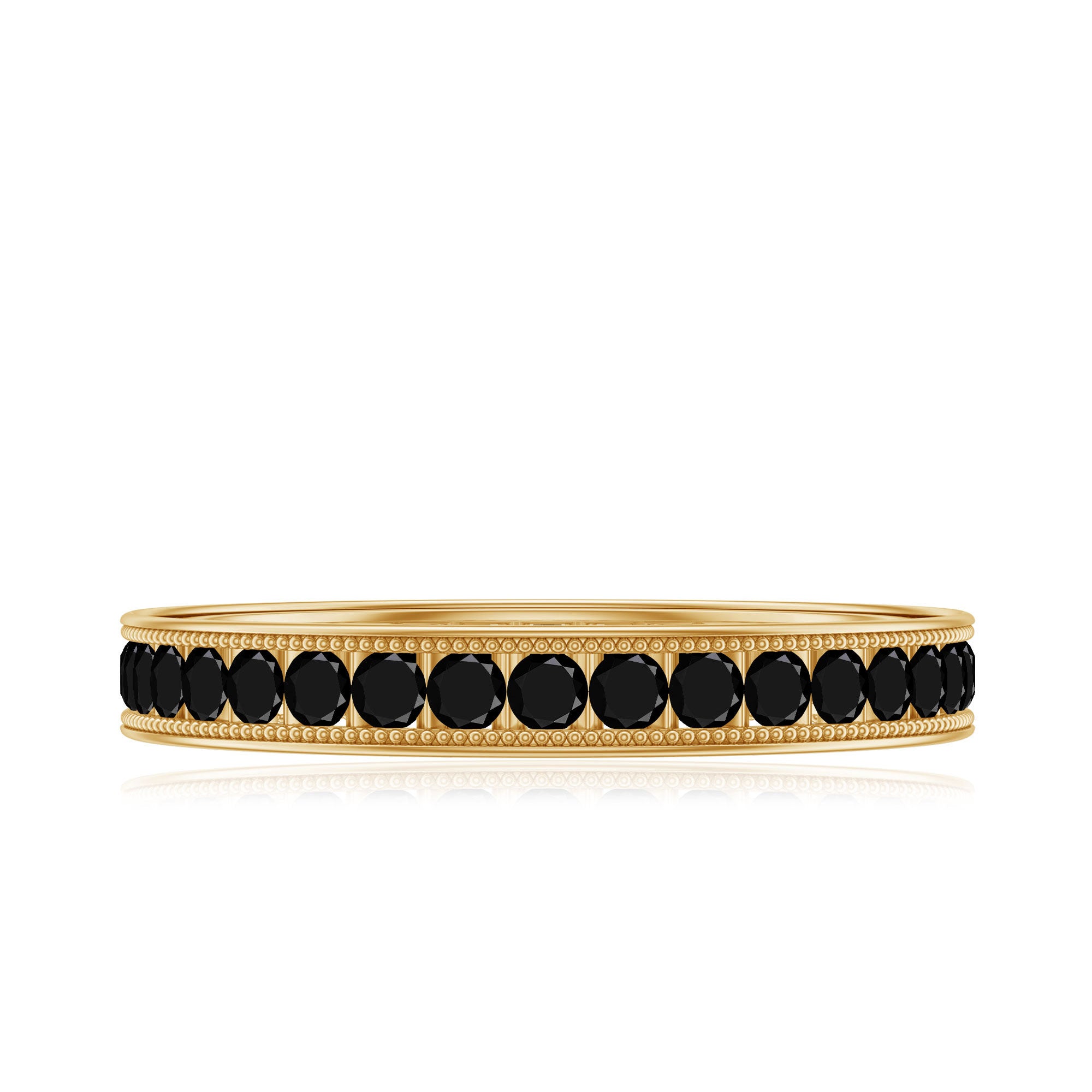 Black Onyx Wedding Band with Milgrain Detailing AAA - Rosec Jewels