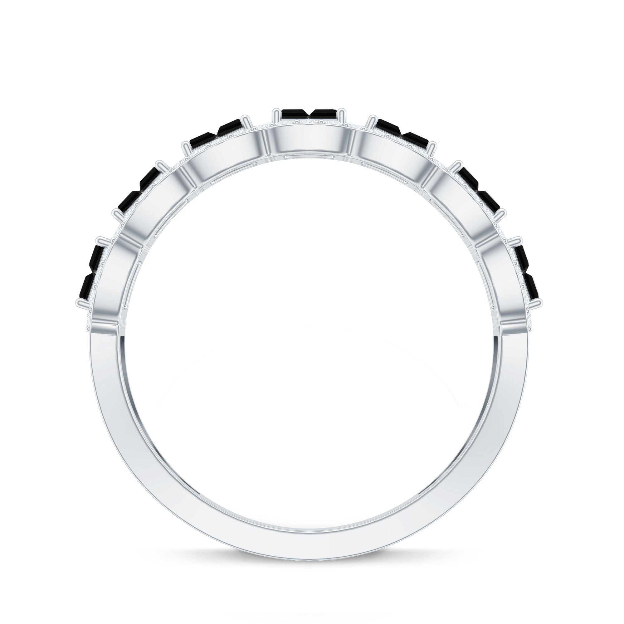Rosec Jewels-Baguette Cut Lab Grown Black and White Diamond Half Eternity Band