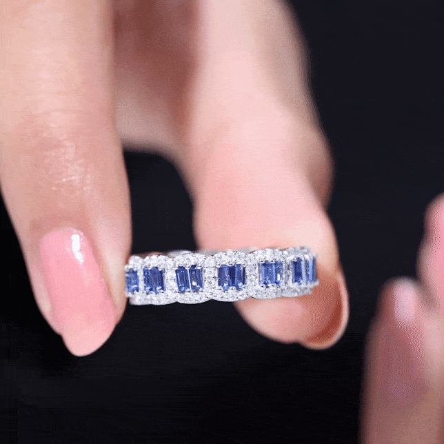 Certified Lab Grown Blue Sapphire Eternity Wedding Band with Diamond AAAA - Rosec Jewels
