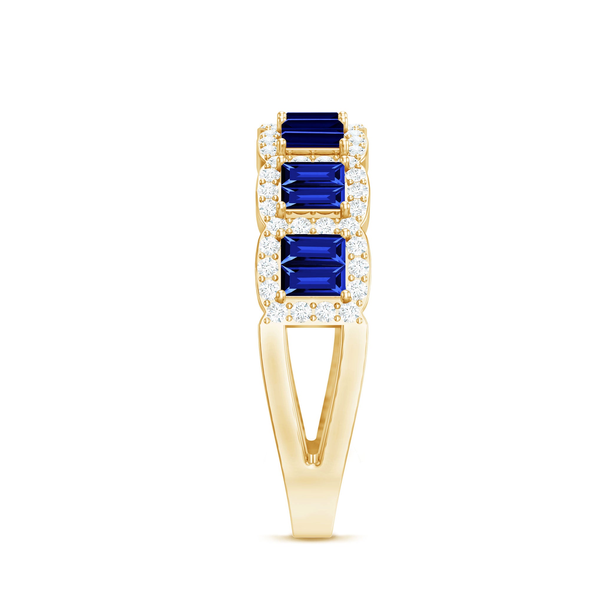 Certified Lab Grown Blue Sapphire Eternity Wedding Band with Diamond AAAA - Rosec Jewels